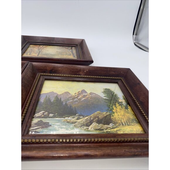 Vintage Wood Framed Art Work October Morning Robert Wood Set 3 Grand Teton 9"x10 - Picture 3 of 5